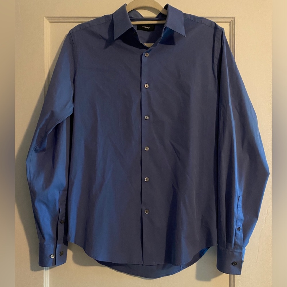Theory Men’s Blue Sylvain Dress Shirt in Good Cotton Size Small